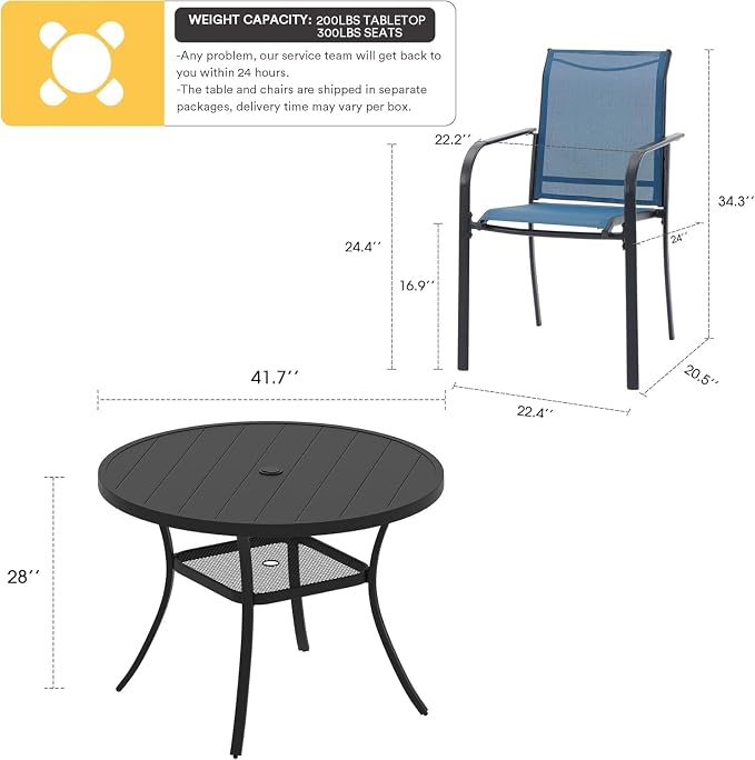 VICLLAX 5 Pieces Patio Dining Set, Outdoor Furniture Set Includes 41.2" Round - Image 7