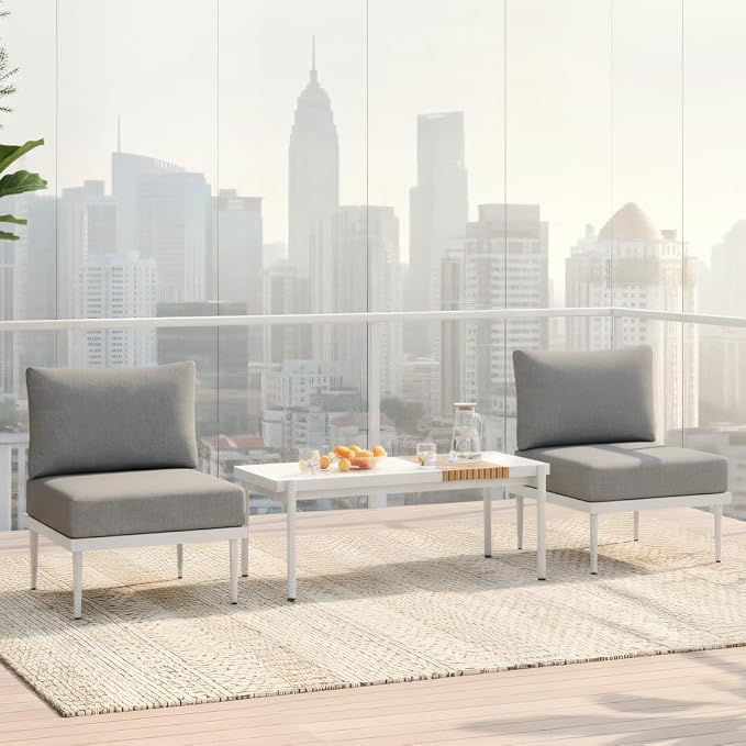 Sundale Outdoor 3 Pieces Patio Furniture Set, Metal Outdoor Sectional Sofa - Image 8