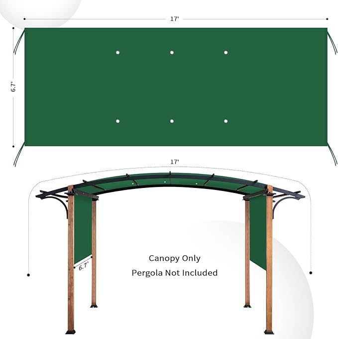 17x6.8 Ft Universal Pergola Replacement Canopy, Outdoor Canopy Shade Cover - Image 2