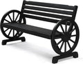 VINGLI Rustic Wooden Wheel Bench Outdoor Bench, Patio Bench Wagon Slatted Seat by VINGLI