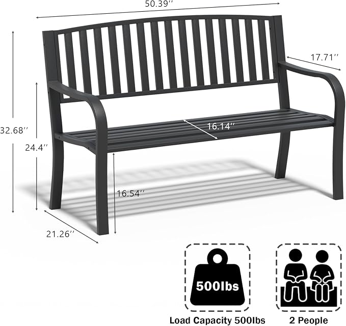 SHGJ&SOFT Outdoor Bench, Garden Bench, Outdoor Metal Frame Patio Park Bench - Image 2