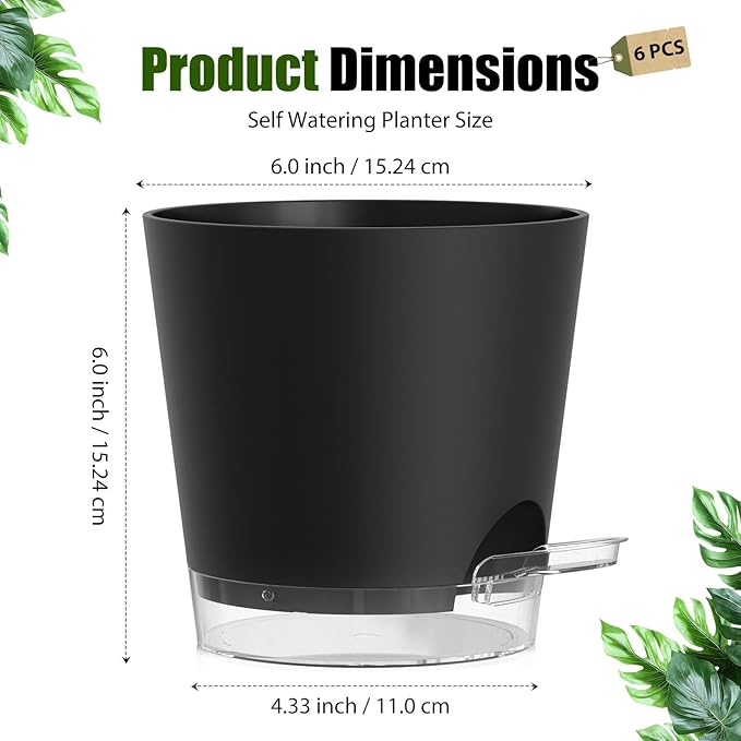 Plant Pots 6 Inch Self Watering Pots, 6 Pack Plastic Planters - Image 5