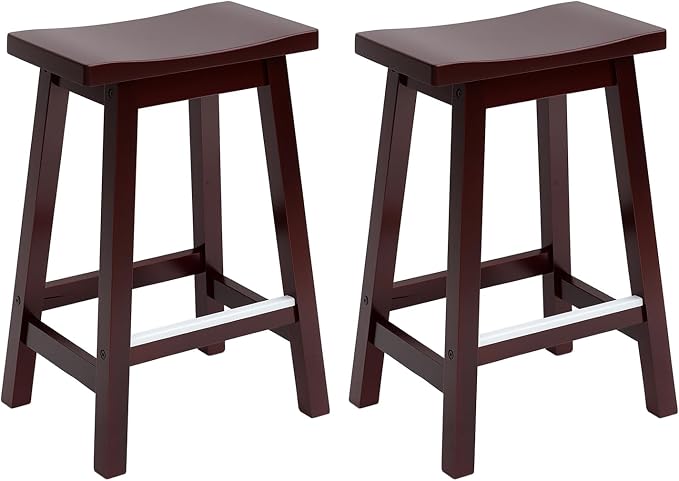 PayLessHere Bar Stools Set of 2, Wooden Saddle Stools 24 Inch Heigh, Bar Chairs by PayLessHere