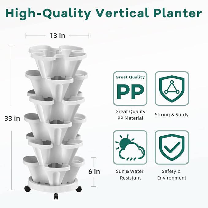 Strawberry Vertical Planter, Stacking Garden Tower, 6 Tiered Stackable Herb - Image 5
