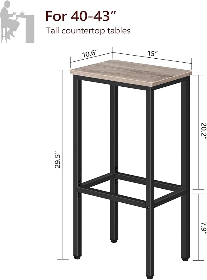 Set of 2 Bar Stools, 29.5" Tall Counter Bar Stools, Kitchen Breakfast Bar Chairs - Image 3