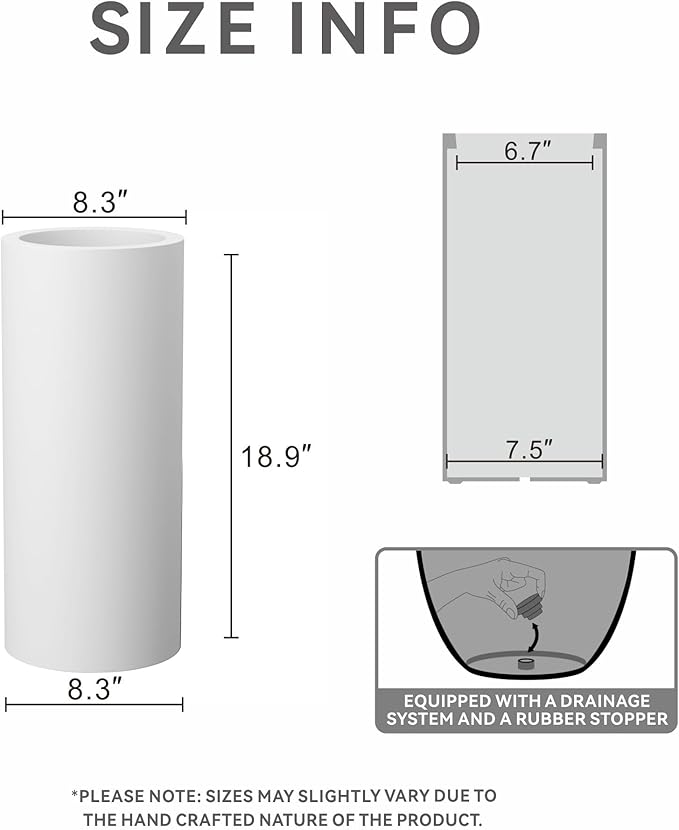 Kante 18.9 Inch Tall Cylindrical Planter, Large Round Plant Pots - Image 2