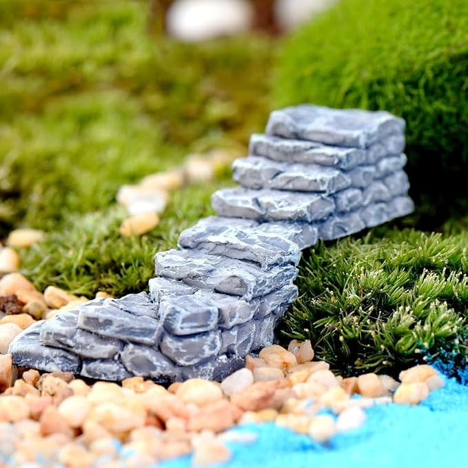 Curved Stone Steps Miniature Fairy Garden Accessories, Miniature Pond Lawn - Image 2