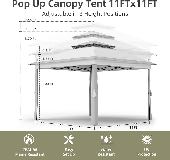 11x11 FT Outdoor Gazebo, Heavy Duty Pavilion - Image 4
