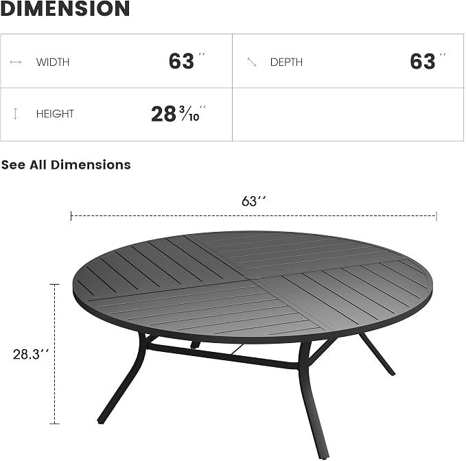 Patio Dining Table for 8-10, Round Metal Outdoor Table - Image 3