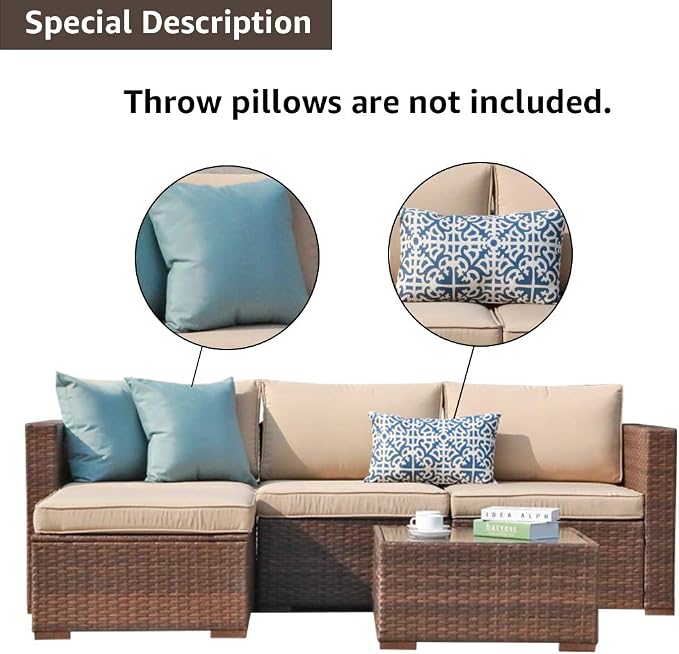 Patiorama 5 Piece Outdoor Patio Furniture Set, Outdoor Sectional Conversation - Image 5