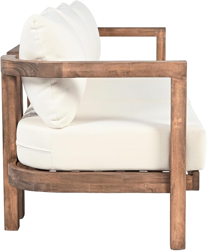 Merax 3 Seater Outdoor Acacia Wood Patio Sofa - Image 3