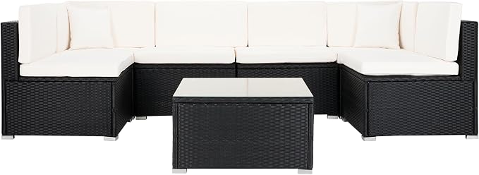 SAFAVIEH Outdoor Sectional Diona Black/White Outdoor Living Set by SAFAVIEH