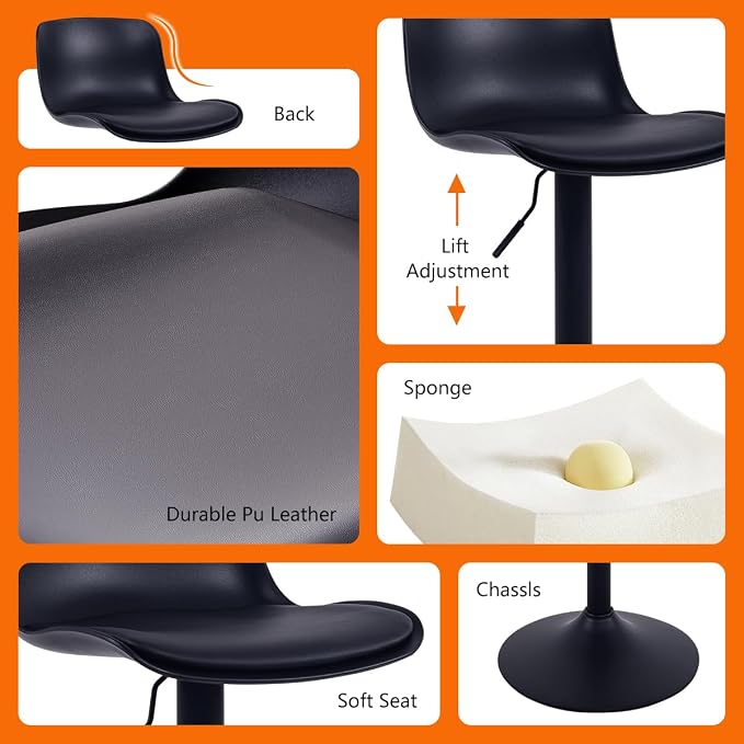 Kidol & Shellder Bar Stools Set of 4 Adjustable Swivel Counter Height Stools - Image 7