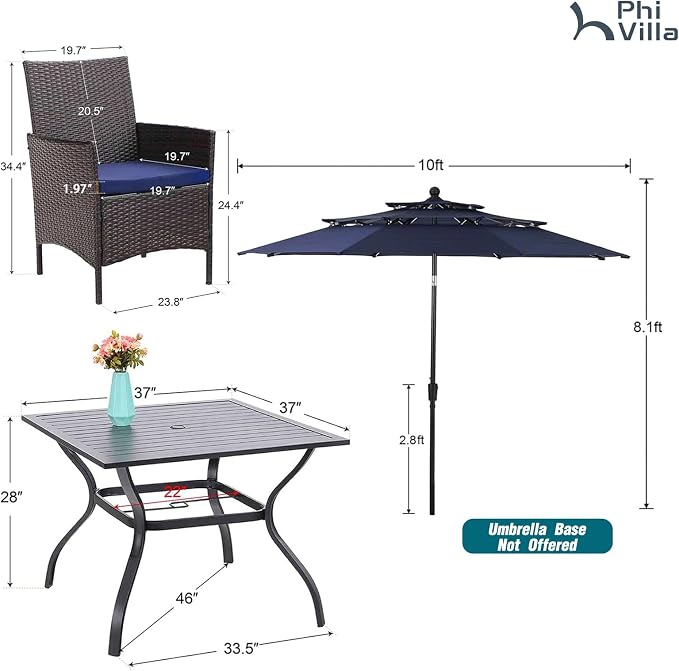 PHI VILLA 5 Piece Patio Dining Set - Image 8