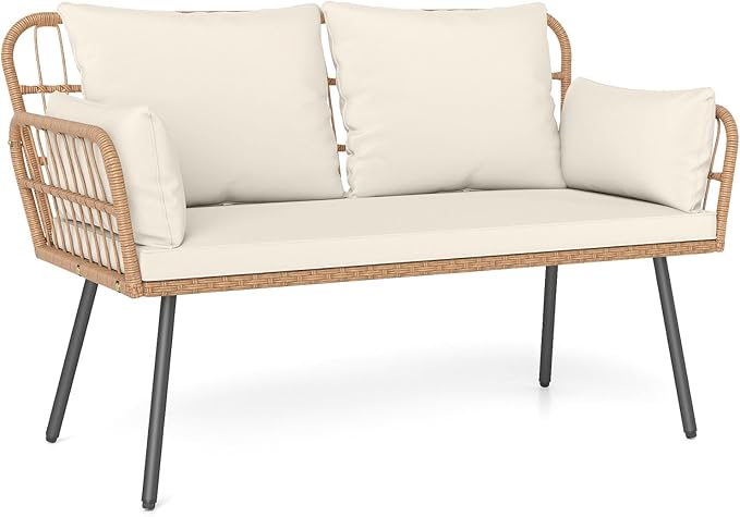 Tangkula Patio Wicker Loveseat, Outdoor Rattan 2-Seat Cushioned Sofa by TANGKULA