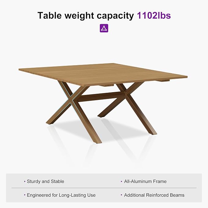 PURPLE LEAF Outdoor Dining Set for 8 All-Weather Aluminum 9 Piece Furniture Sets - Image 4