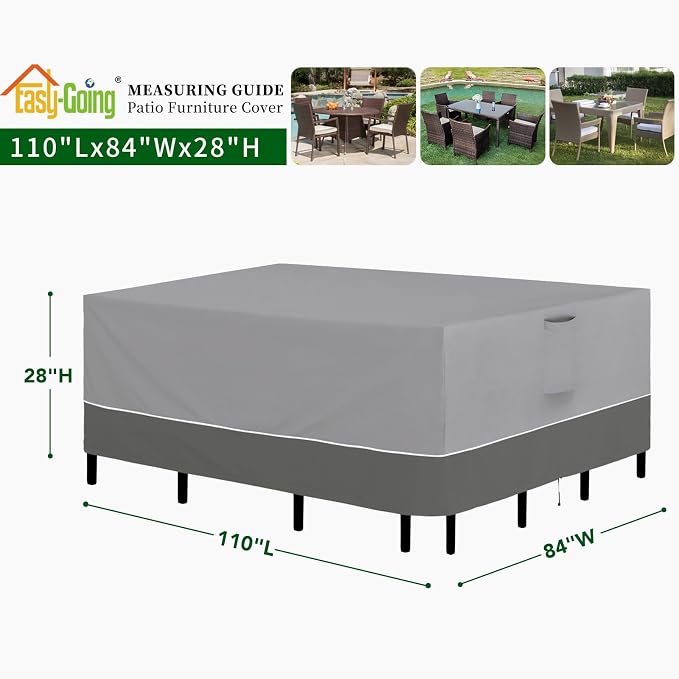 Easy-Going Patio Furniture Cover 110"x84" Rectangle Outdoor Table and Chair Set - Image 2