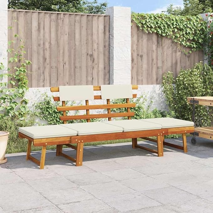 vidaXL Solid Wood Garden Bench Day Sofa Bed w/Cushions Outdoor Patio Garden - Image 2