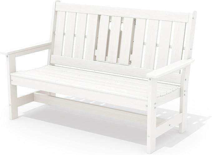 SERWALL Outdoor Bench with Cup Holder, All Weather Patio Benches with High by SERWALL