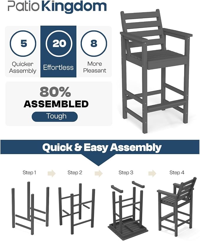 5-Piece Bar Height Adirondack Chairs and Table Set, Outdoor Patio Bar Set - Image 3