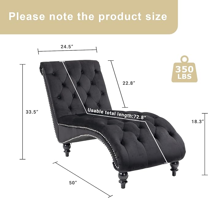 Chaise Lounge Indoor, Velvet Upholstered Lounge Chair Button-Tufted Armless - Image 2