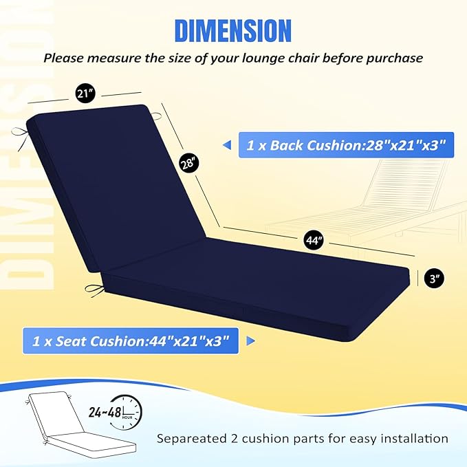 Basic Beyond Chaise Lounge Cushions Outdoor, 3-Layer Waterproof Outdoor - Image 4