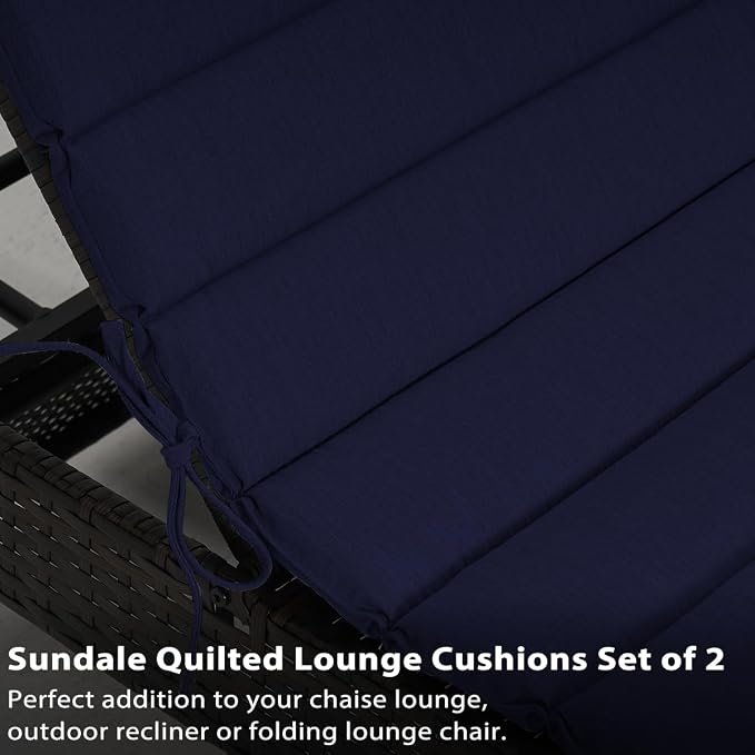 Sundale Outdoor Olefin Quilted Lounge Cushion Set of 2, Patio Foldable Chaise - Image 4