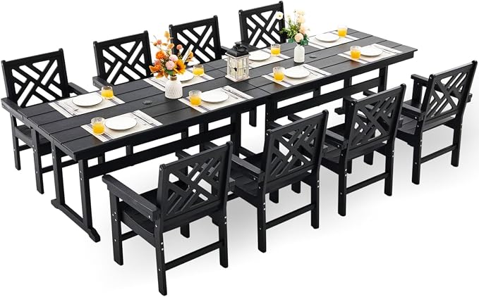 HDPE Dining Table Set for 8, 10-Piece Outdoor Table and Chairs Include 8 Dining by Unknown