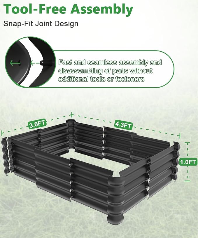 4.3x3.0x1.0ft Raised Garden Bed Kit, Rustproof PP Material Garden Box, Flower - Image 2