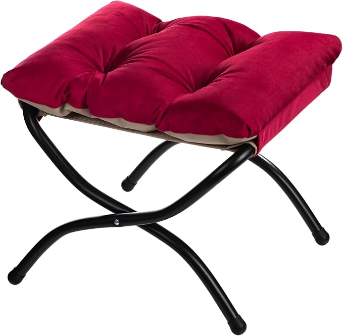 HollyHOME 15" Folding Footrest Stool, Upholstered Small Foldable Ottoman by HollyHOME