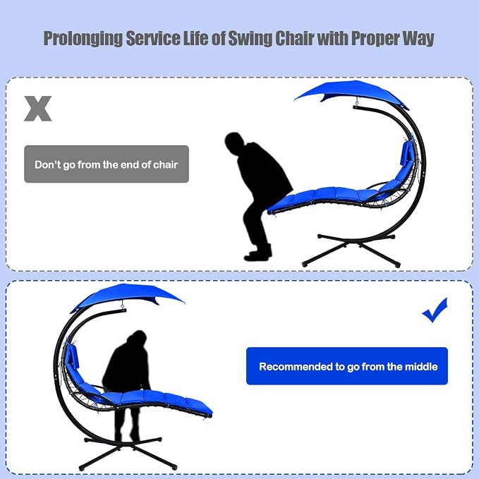 Giantex Hanging Chaise Lounger Chair, Arc Stand Porch Swing Chair w/Canopy - Image 4