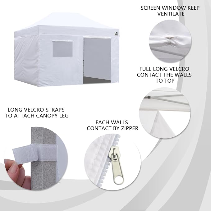 Eurmax USA Full Zippered Walls for 10 x 10 Easy Pop Up Canopy Tent, Enclosure - Image 5
