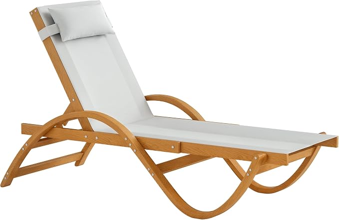 Outsunny Larch Wood Lounge Chair, 4-Level Adjustable Tanning Chair, Full Flat by Outsunny
