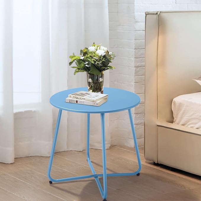 Patio Outdoor Side Table Waterproof Round Metal Steel Small Side Table Weather - Image 2