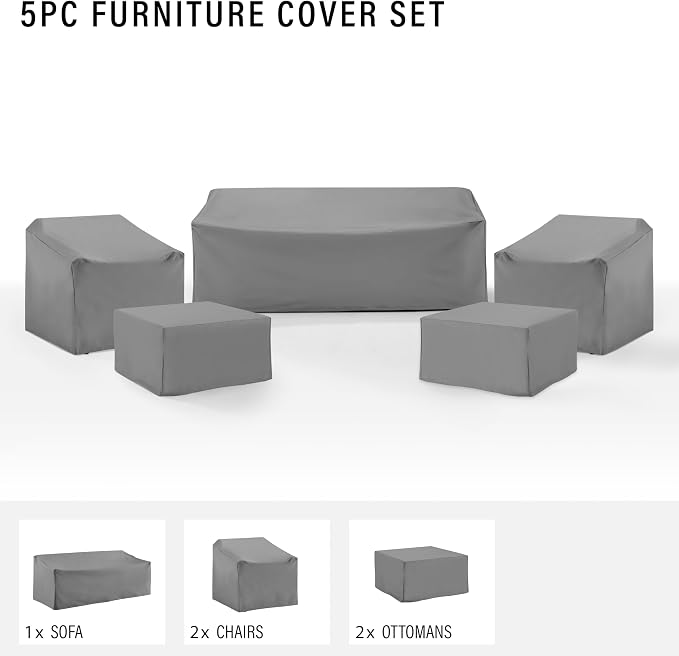 Crosley Furniture Patio Furniture Covers, Waterproof 5-Piece Cover Set - Image 4