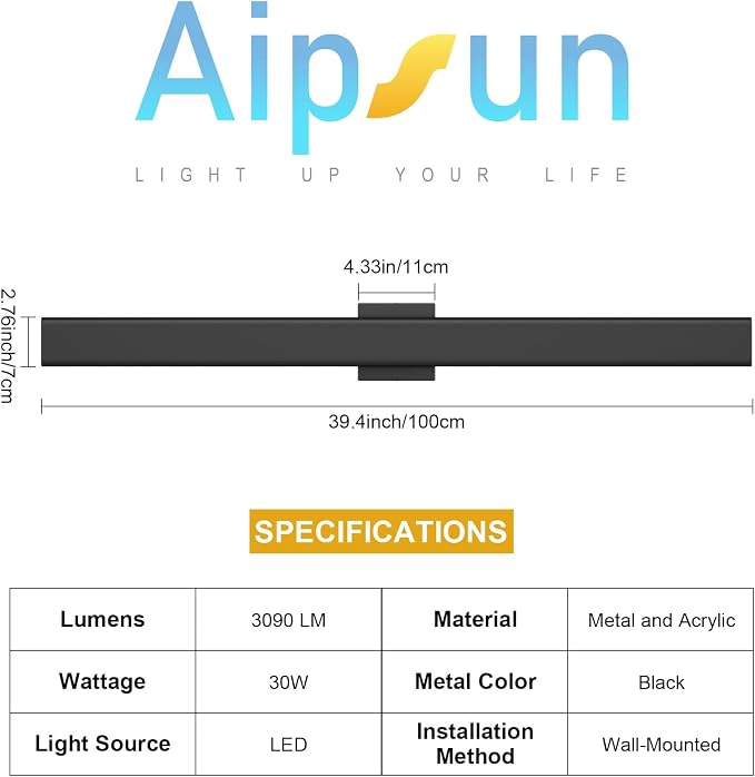 Aipsun Black Outdoor Wall Sconce 3000K 4000K 6000K, 39.4in Modern Exterior - Image 9
