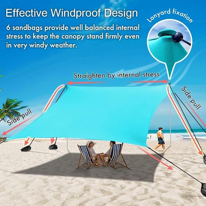 Beach Canopy Windproof Design, Sun Shelter UPF50+ Portable Family Tent - Image 3