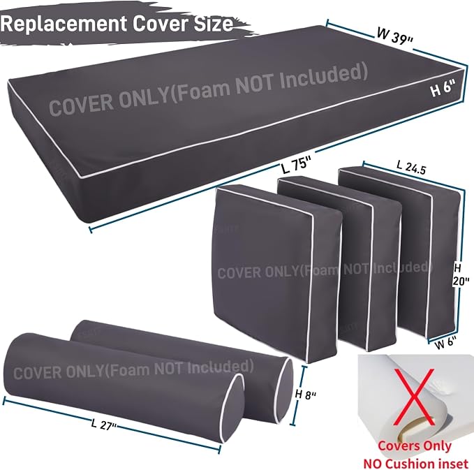 Outdoor Twin daybed Cover, for Outside Patio Porch Swing Chair Mattress Bolster - Image 4
