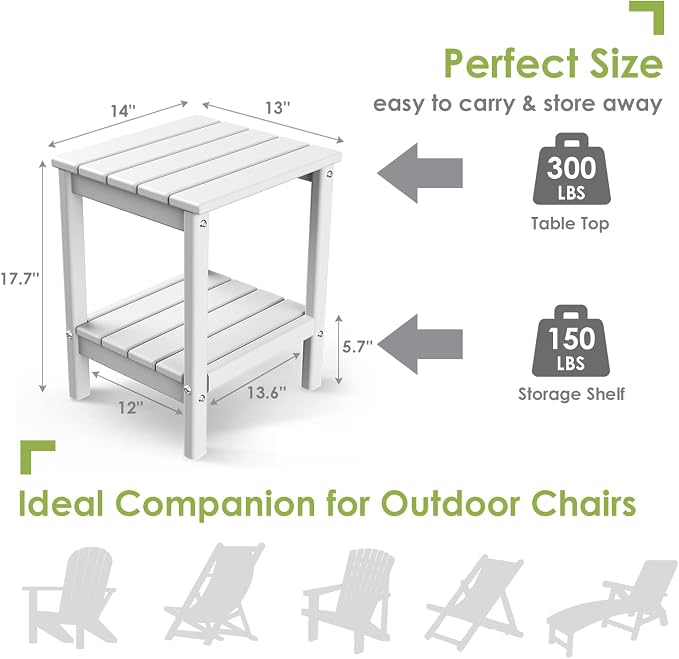 GREENVINES Adirondack-Outdoor-Side-Table | Set of 2 | 14 x 13 Inches | HDPE - Image 3