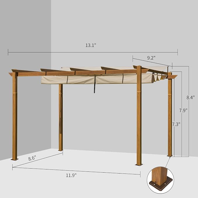 Domi 9’ x 13’ Outdoor Retractable Pergola Against The Wall - Image 7