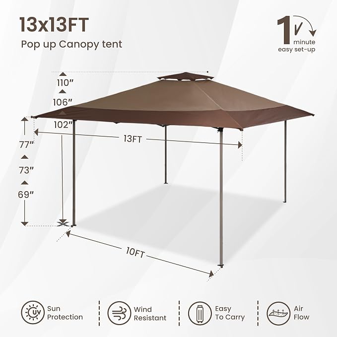 PHI VILLA 13'x13' UV Block Sun Shade Gazebo Canopy - Image 6