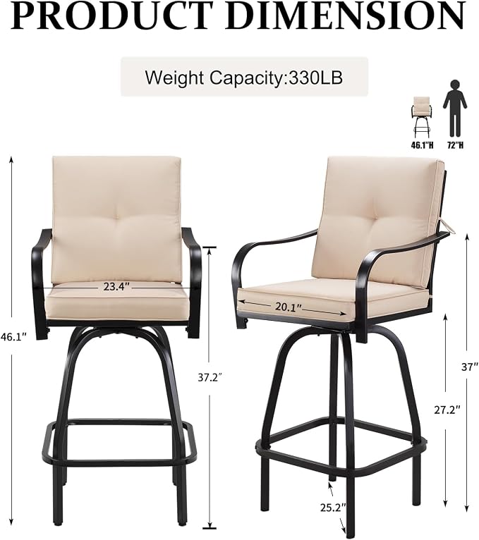 Patio Swivel Bar Stools, Outdoor Bar Height Swivel Chairs Set of 2 - Image 2