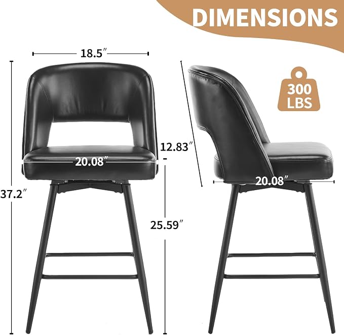 VINGLI Bar Stools Set of 2, Upholstered Barstools - Image 2