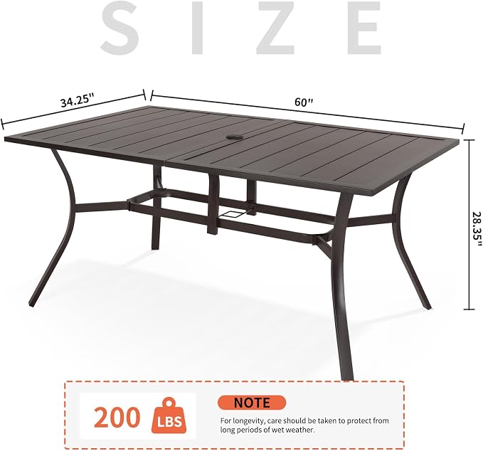 Outdoor Metal Steel Rectangle Patio Dining Table, 6 Person Patio Table - Image 3