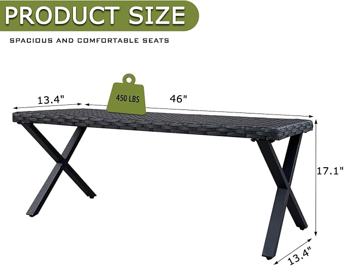 Outdoor Rattan Backless Bench Set of 2, Weatherproof Patio Bench - Image 3