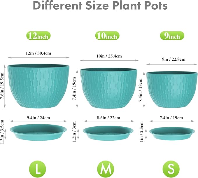 Large Plant Pots 12/10/9 inch, 3 Pack Big Flower Pots - Image 2
