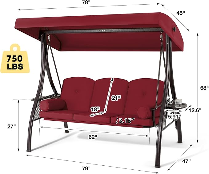 HOMREST 3 Person Outdoor Porch Swing - Image 7