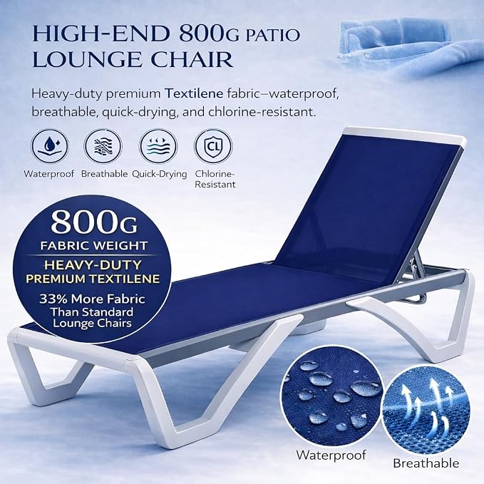 Kozyard Outdoor Chaise Lounge Chair, Full Flat Adjustable Patio Lounger - Image 3