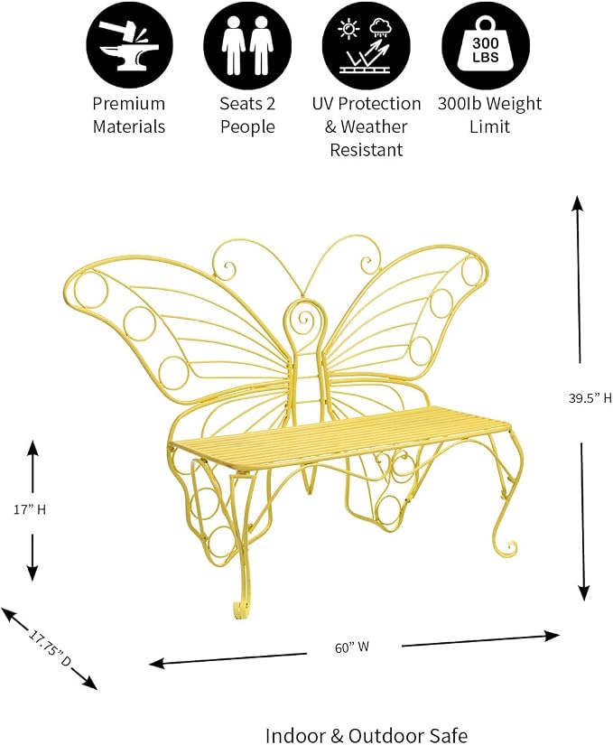 Plow & Hearth Weatherproof Butterfly Outdoor Bench | Holds Up to 300 lbs | - Image 3