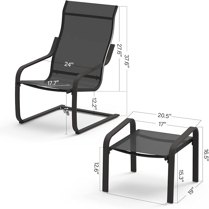 Domi Outdoor C Spring Motion Chair, Patio Bistro Set of 2, All-Weather - Image 5